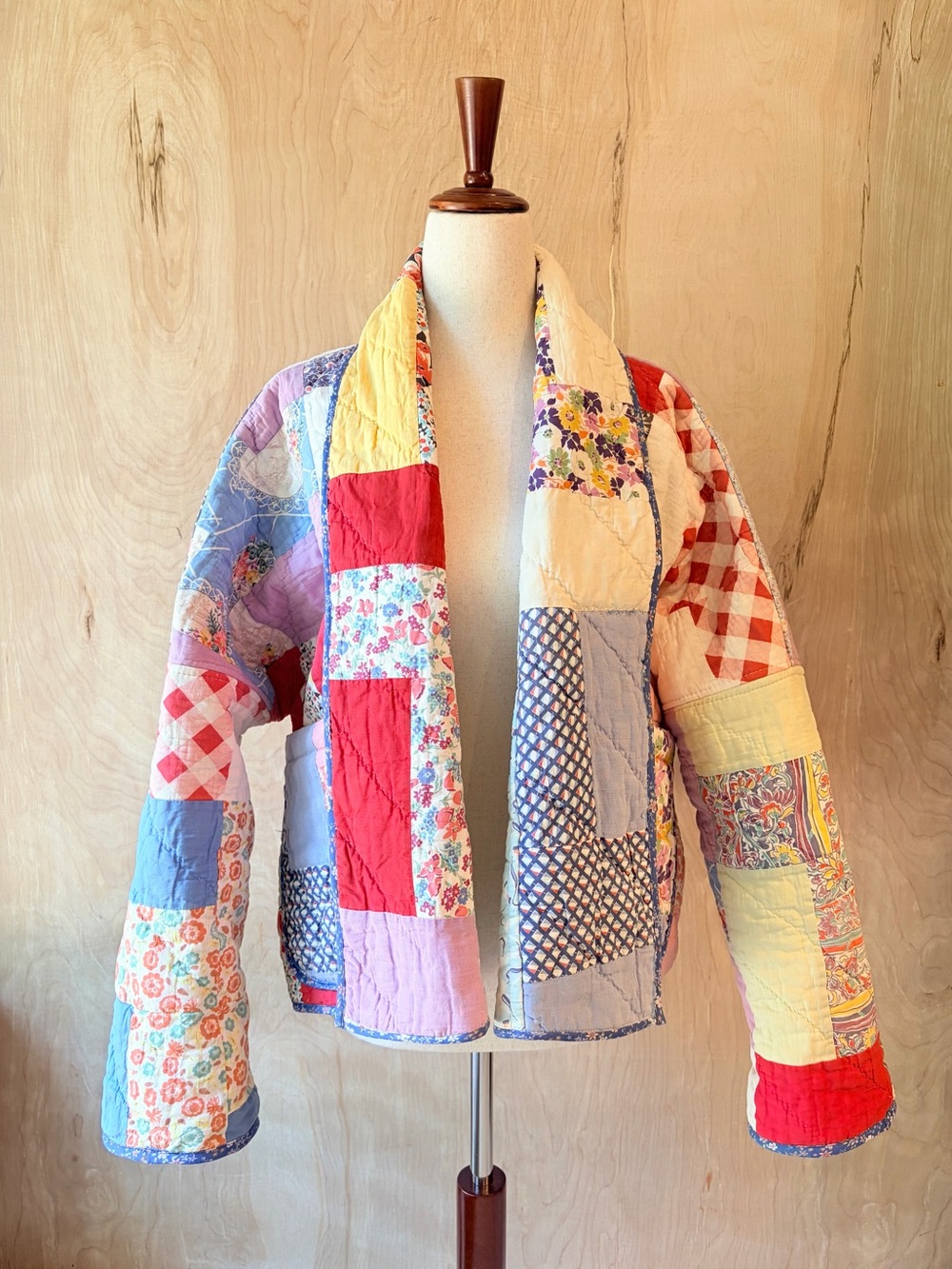 Women’s Multi-Color Patchwork Quilt Jacket - Handmade from Vintage Quilt